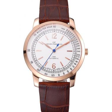 Replica Swiss Girard-Perregaux 1966 Automatic White Dial Gold Case Brown Leather Strap