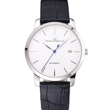 Swiss Girard-Perregaux 1966 White Dial Silver Case Black Leather Strap