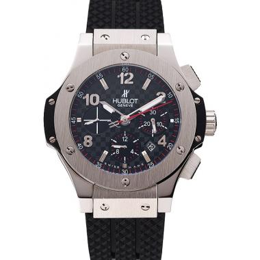 Swiss Hublot Big Bang Carbon Effect Dial Silver Case Black Rubber Bracelet 1453899