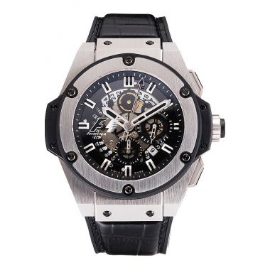 Swiss Hublot Big Bang Limited Edition Formula 1 Black Skeletonised Dial Steel Case Black Leather Strap  622883