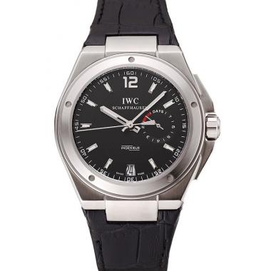 Replica Swiss IWC Big Ingenieur 7-Day Power Reserve Black Dial Silver Case Black Leather Bracelet 1453925