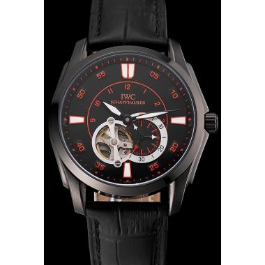 Swiss IWC Pilot's Watch Black Dial With Orange Markings Black Plated Stainless Steel Case Black Leather Strap 1453737