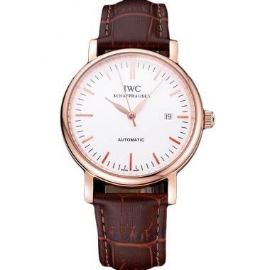 Swiss IWC Portofino Gold Case White Dial Brown Leather Bracelet  622668