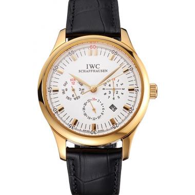 Replica Swiss IWC Portugieser Perpetual Calendar White Dial Gold Case Black Leather Strap