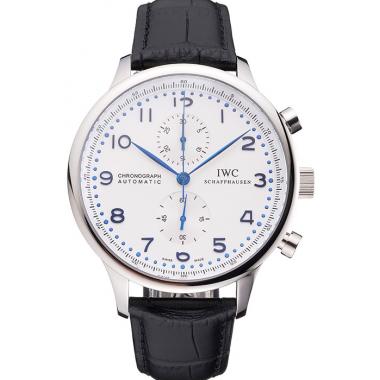 Swiss IWC Portugieser Power Reserve White Dial Stainless Steel Case Black Leather Strap