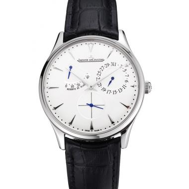 Swiss Jaeger LeCoultre Master Ultra Thin Reserve De Marche White Dial Stainless Steel Case Black Leather Strap Replica