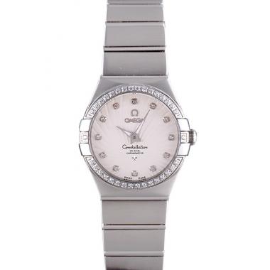 Swiss Lady Omega Constellation Crystal Encrusted Bezel Silver Radial Dial 80291