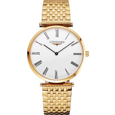 Swiss Longines Grande Classique White Dial Roman Numerals Gold Case And Bracelet