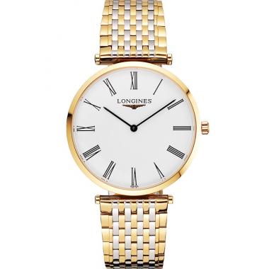 Swiss Longines Grande Classique White Dial Roman Numerals Gold Case Two Tone Bracelet