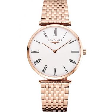 Replica Swiss Longines Grande Classique White Dial Roman Numerals Rose Gold Case And Bracelet