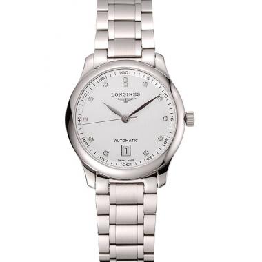 Swiss Longines Master White Dial Diamond Hour Markers Stainless Steel Bracelet 1453927