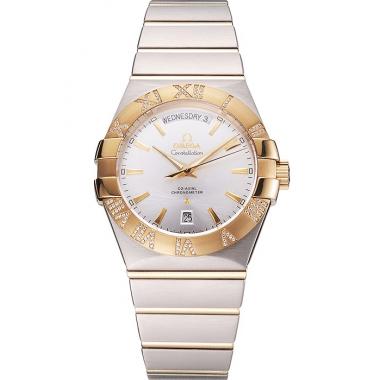 Swiss Omega Constellation White Dial Stainless Steel Case Gold Bezel Two Tone Bracelet Replica