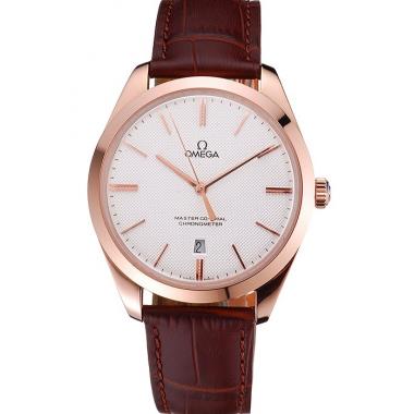 Swiss Omega DeVille Tresor White Dial Gold Case Brown Leather Strap  622846