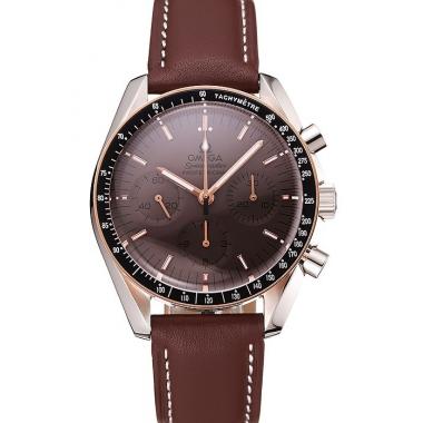 Swiss Omega Speedmaster Professional Brown Dial Gold Accents Brown Leather Bracelet 1453938