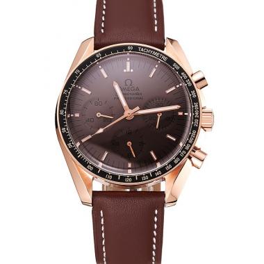 Cheap Swiss Omega Speedmaster Professional Brown Dial Gold Case Brown Leather Bracelet 1453939