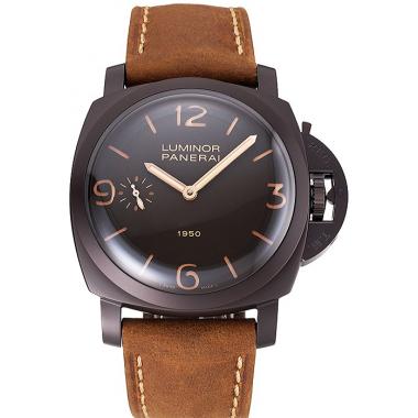 Swiss Panerai Luminor 1950 Dark Brown Dial And Case Brown Leather Strap