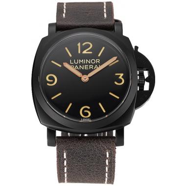 Cheap Swiss Panerai Luminor Black Dial Black PVD Case Brown Leather Strap 1453855