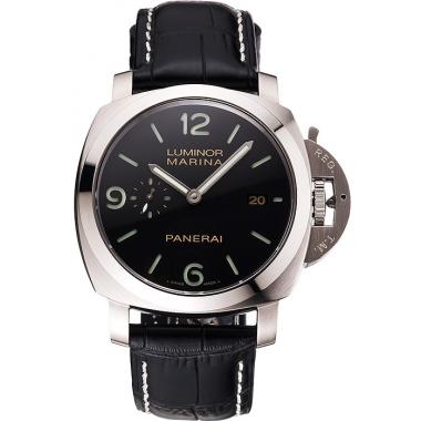 Replica Swiss Panerai Luminor Marina 1950 3 Days Black Dial Stainless Steel Case Black Leather Strap