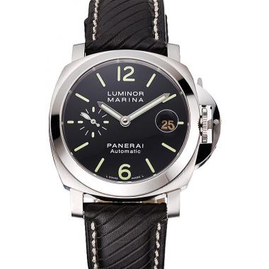 Cheap Swiss Panerai Luminor Marina Black Dial Stainless Steel Case Black Leather Strap