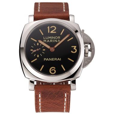 Swiss Panerai Luminor Marina Black Dial Stainless Steel Case Brown Leather Strap 1453852