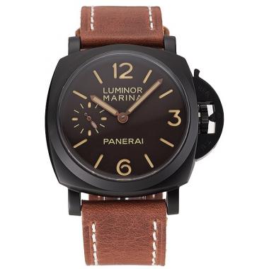 Swiss Panerai Luminor Marina Brown Dial Black PVD Case Brown Leather Strap 1453849