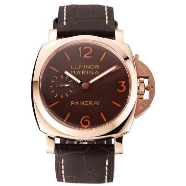 Swiss Panerai Luminor Marina Brown Dial Rose Gold Case Brown Leather Strap 1453843 Replica