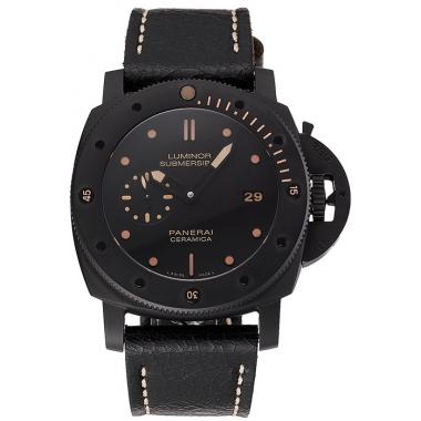 Swiss Panerai Luminor Submersible 3 Days Black Dial Black Case Black Leather Strap Replica