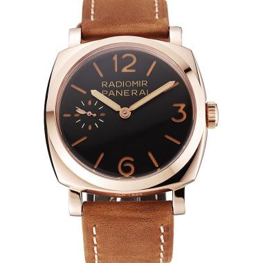 Swiss Panerai Radiomir 1940 Black Dial Rose Gold Case Brown Suede Leather Strap 1453844