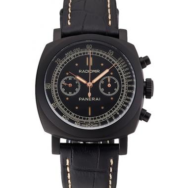 Swiss Panerai Radiomir 1940 Chronograph Black Dial Black Ionized Case Black Leather Strap