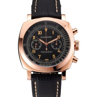 Swiss Panerai Radiomir 1940 Chronograph Black Dial Rose Gold Case Black Leather Strap