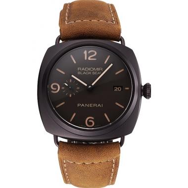 Swiss Panerai Radiomir Black Seal Brown Dial Black Case Brown Leather Strap