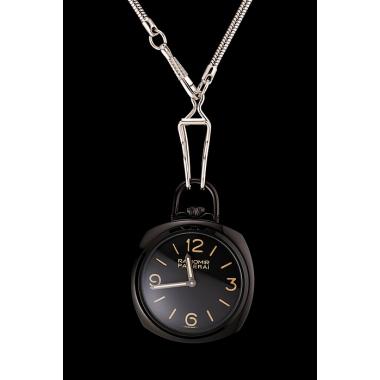 Replica Swiss Panerai Radiomir Pocket Watch Black Dial Black Plated Case Stainless Steel Chain 1453742