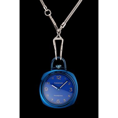 Swiss Panerai Radiomir Pocket Watch Blue Dial Blue Plated Case Stainless Steel Chain 1453741