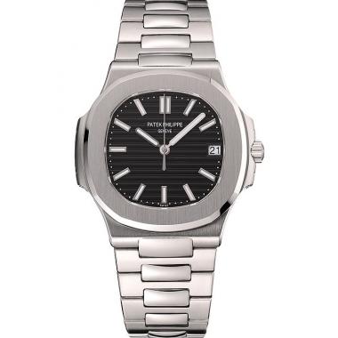 Cheap Swiss Patek Philippe Nautilus Black Dial Stainless Steel Bracelet 1453947