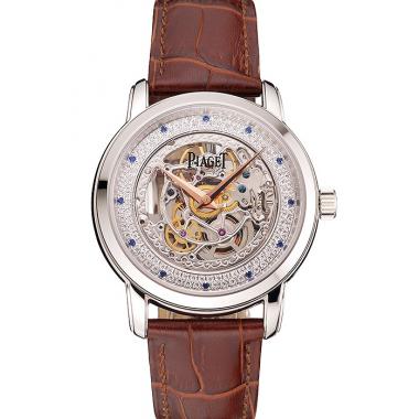 Swiss Piaget Altiplano Skeleton Dial With Diamonds Stainless Steel Case Brown Leather Strap