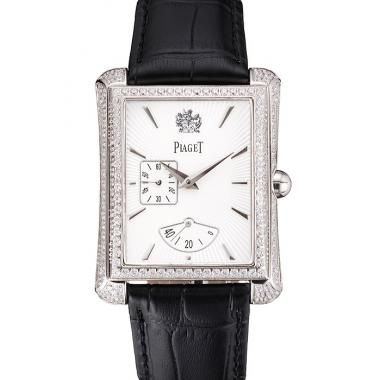 Swiss Piaget Emperador Tourbillon Skeleton Rose Gold Diamond Case Black Leather Bracelet 1453942