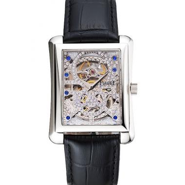 Swiss Piaget Emperador Tourbillon Skeleton Silver Case Brown Leather Bracelet 1453945 Replica