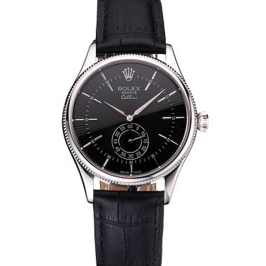 Swiss Rolex Cellini Black Dial Stainless Steel Case Black Leather Strap Replica