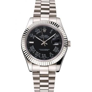 Replica Swiss Rolex Datejust Black Dial Roman Numerals Stainless Steel Case And Bracelet