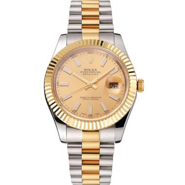 Swiss Rolex Datejust Gold Dial Gold Bezel Stainless Steel Case Two Tone Bracelet