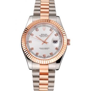 Swiss Rolex Datejust White Dial Rose Gold Bezel Stainless Steel Case Two Tone Bracelet Replica