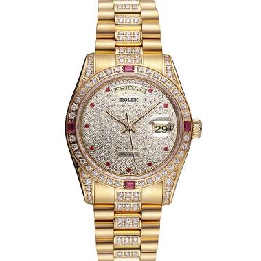 Swiss Rolex Day-Date Diamonds Yellow Gold-srl184  621614