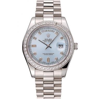 Swiss Rolex Day-Date Ice Blue Dial Diamond Case Diamond Numerals Stainless Steel Bracelet 1453963