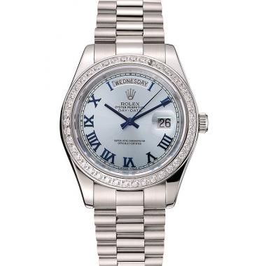 Cheap Swiss Rolex Day-Date Ice Blue Dial Diamond Case Stainless Steel Bracelet 1453962