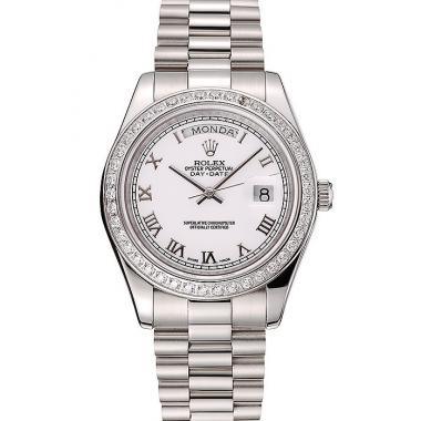 Swiss Rolex Day-Date White Dial Diamond Case Stainless Steel Bracelet 1453967