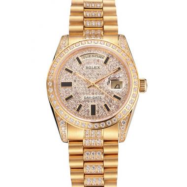 Cheap Swiss Rolex Day Date Yellow Gold Diamond Pave