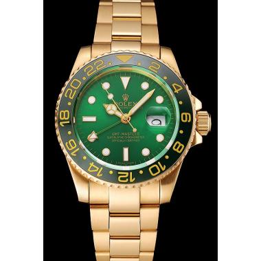 Swiss Rolex GMT Master II Green Dial And Bezel Gold Case And Bracelet 1453750