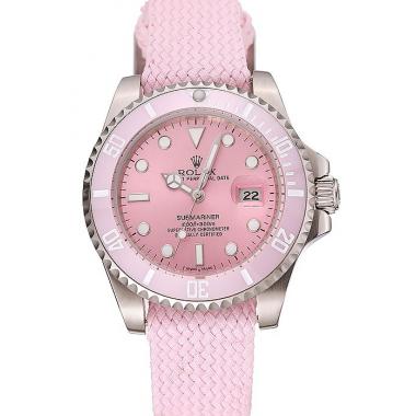 Swiss Rolex Submariner Pink Dial Pink Bezel Pink Fabric Bracelet 1453981