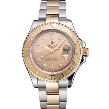 Swiss Rolex Yacht-Master Champagne Dial Gold Bezel Stainless Steel Case Two Tone Bracelet Replica