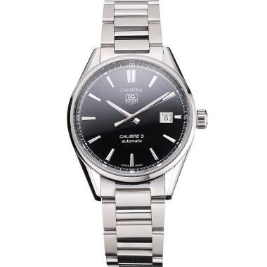 Replica Swiss Tag Heuer Carrera Calibre 5 Black Dial Stainless Steel Case And Bracelet